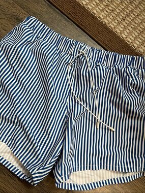 Topman Blue and White Striped Men's Swim Board Shorts